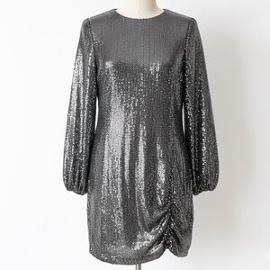 SAYLOR Polina Black Silver Sparkling Sequined Puff Sleeve Party Dress Size Small